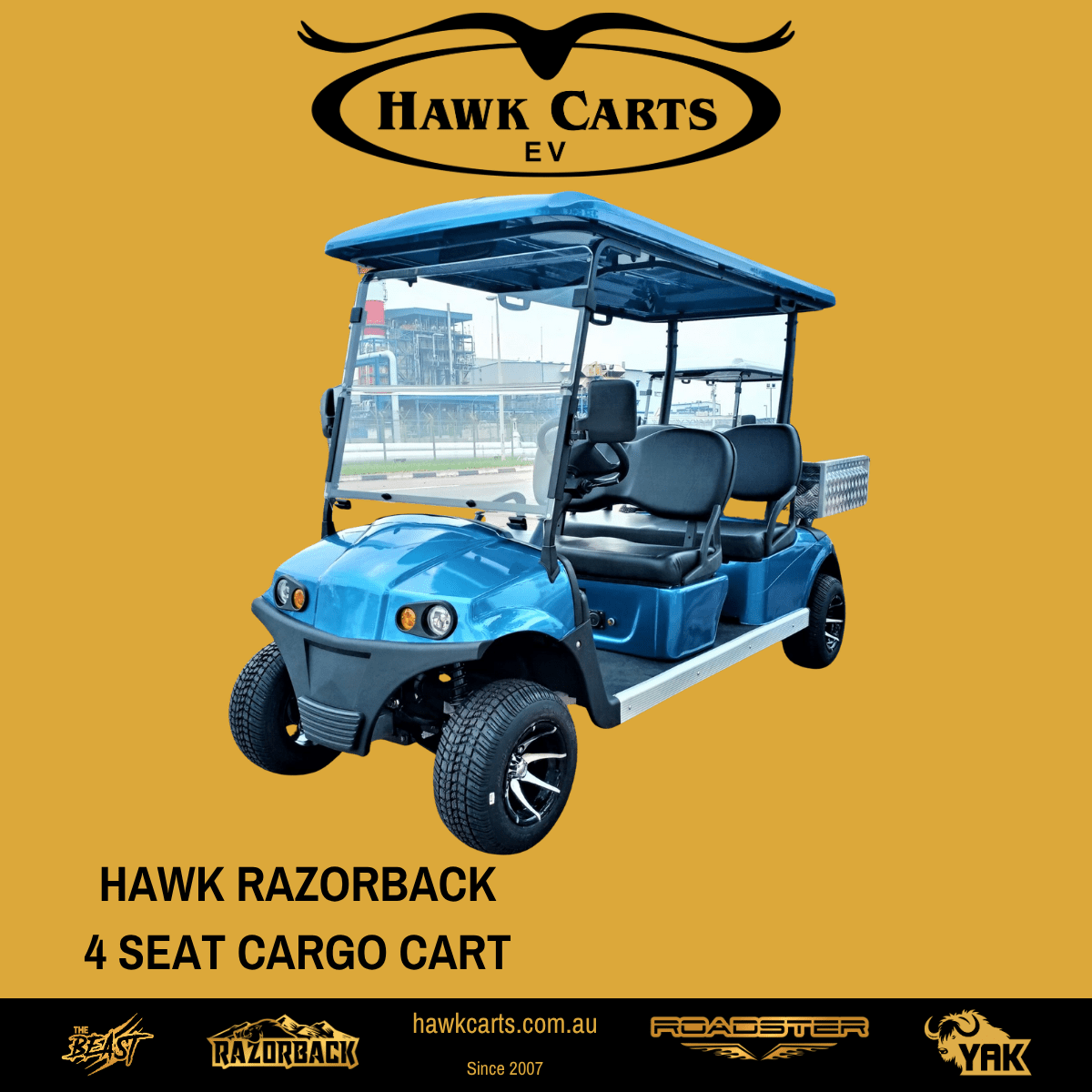 Hawk Carts | Razorback Cargo 4 Seat Utility Cart | Electric 100Ah Lithium